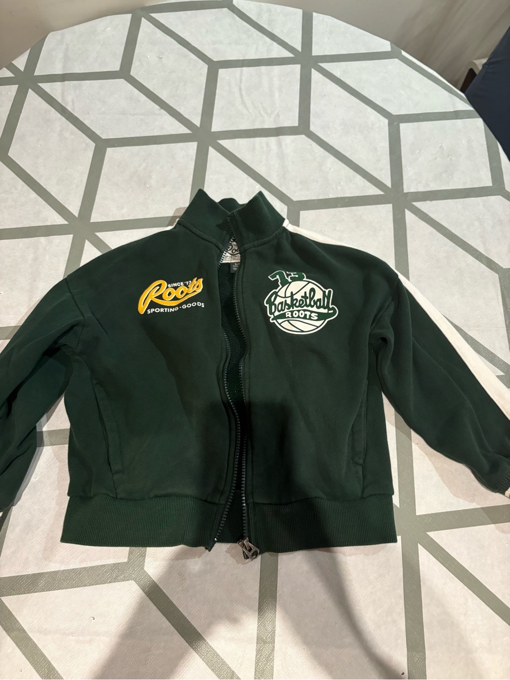 3/15$ Roots Kids Dark Green Basketball Zip Jacket with Yellow Logo